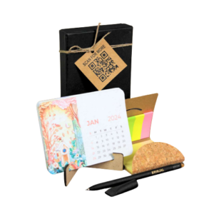 Anti-Plastic Eco Corporate Gift - Plantable Calendar, Cork Sticky Notes, and Black Plantable Paper Pen