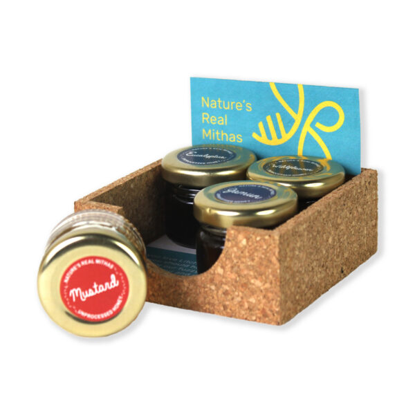 Eco Corporate Gift Diwali Honey Gift Set with 4 Raw Flavors and Cork Tray